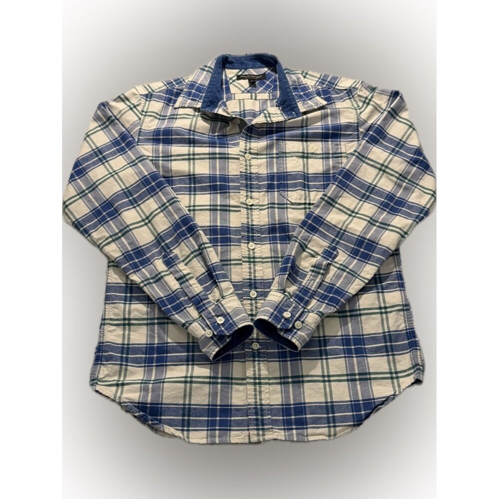 Banana Republic Plaid Button Down Shirt Blue Green Slim Fit Small
